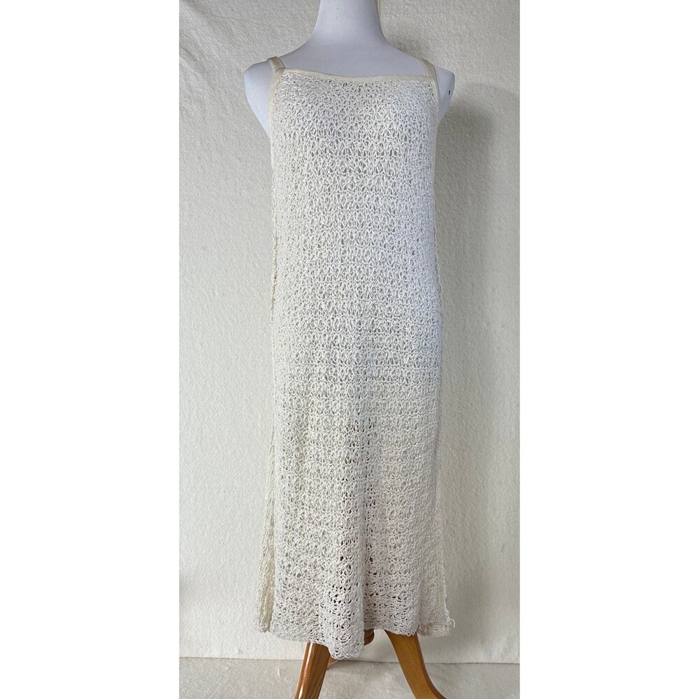 Free People SZ Small Ivory Maxi Crochet Dress Hippie Boho Beachy Bodycon Euro